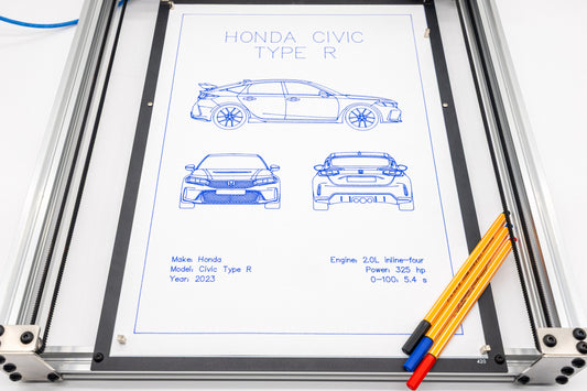 Honda Civic Type R Blueprint Poster Drawing