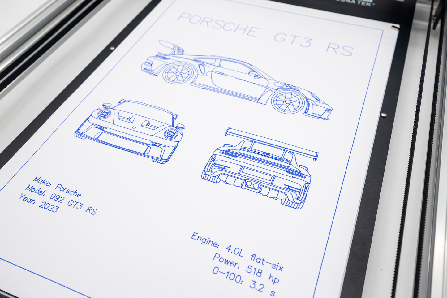Porsche 992 GT3 RS Blueprint Poster Drawing