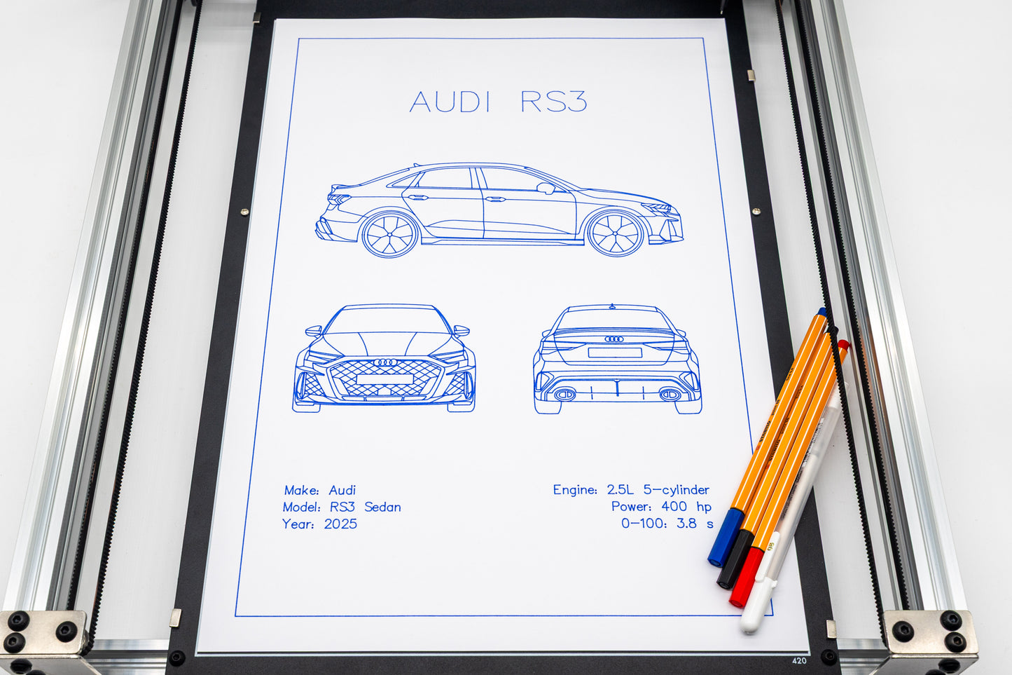 Audi RS3 Sedan 2025 Blueprint Poster Drawing
