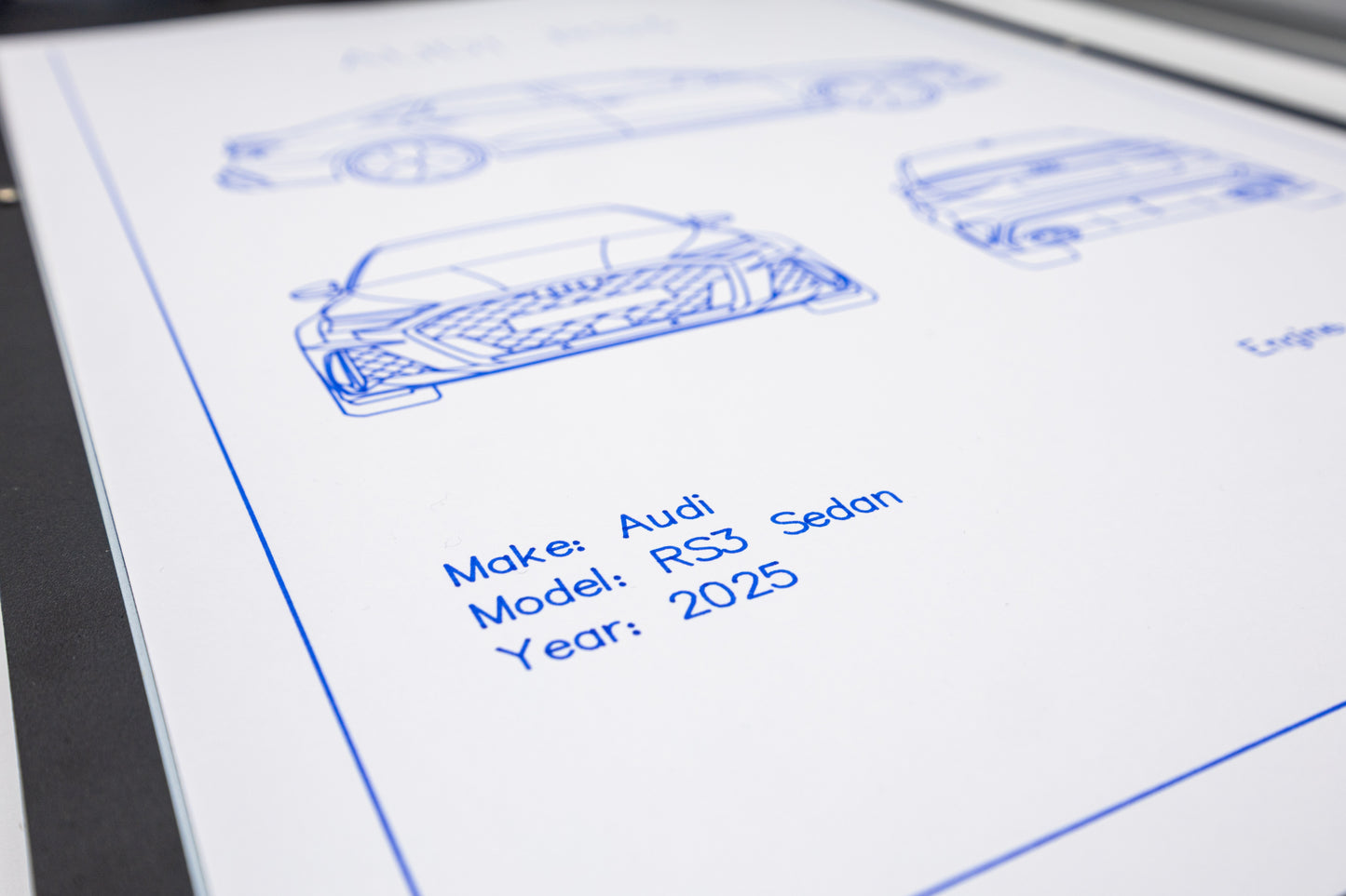 Audi RS3 Sedan 2025 Blueprint Poster Drawing
