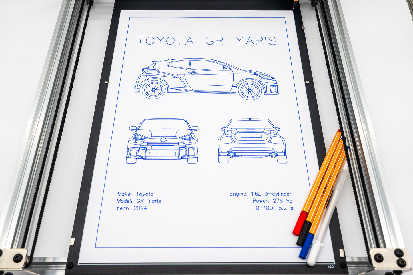 Toyota GR Yaris Gen2 Blueprint Poster Drawing
