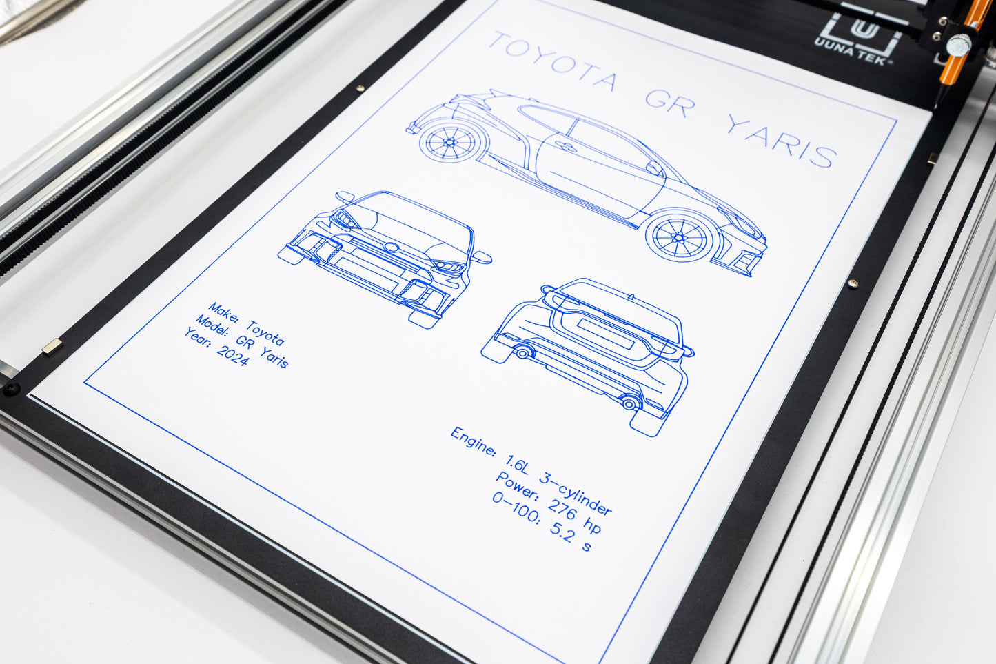Toyota GR Yaris Gen2 Blueprint Poster Drawing