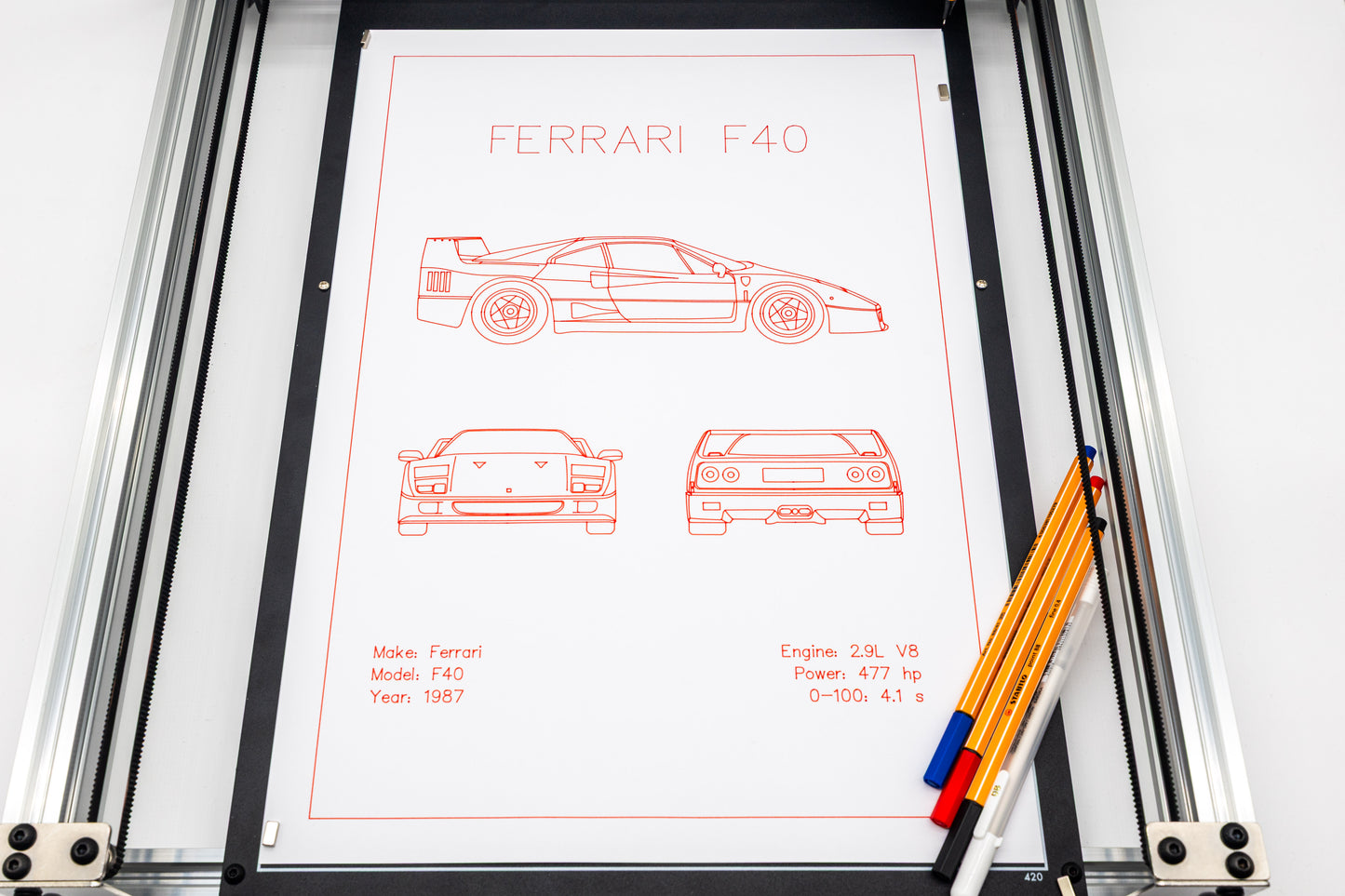 Ferrari F40 Blueprint Poster Drawing