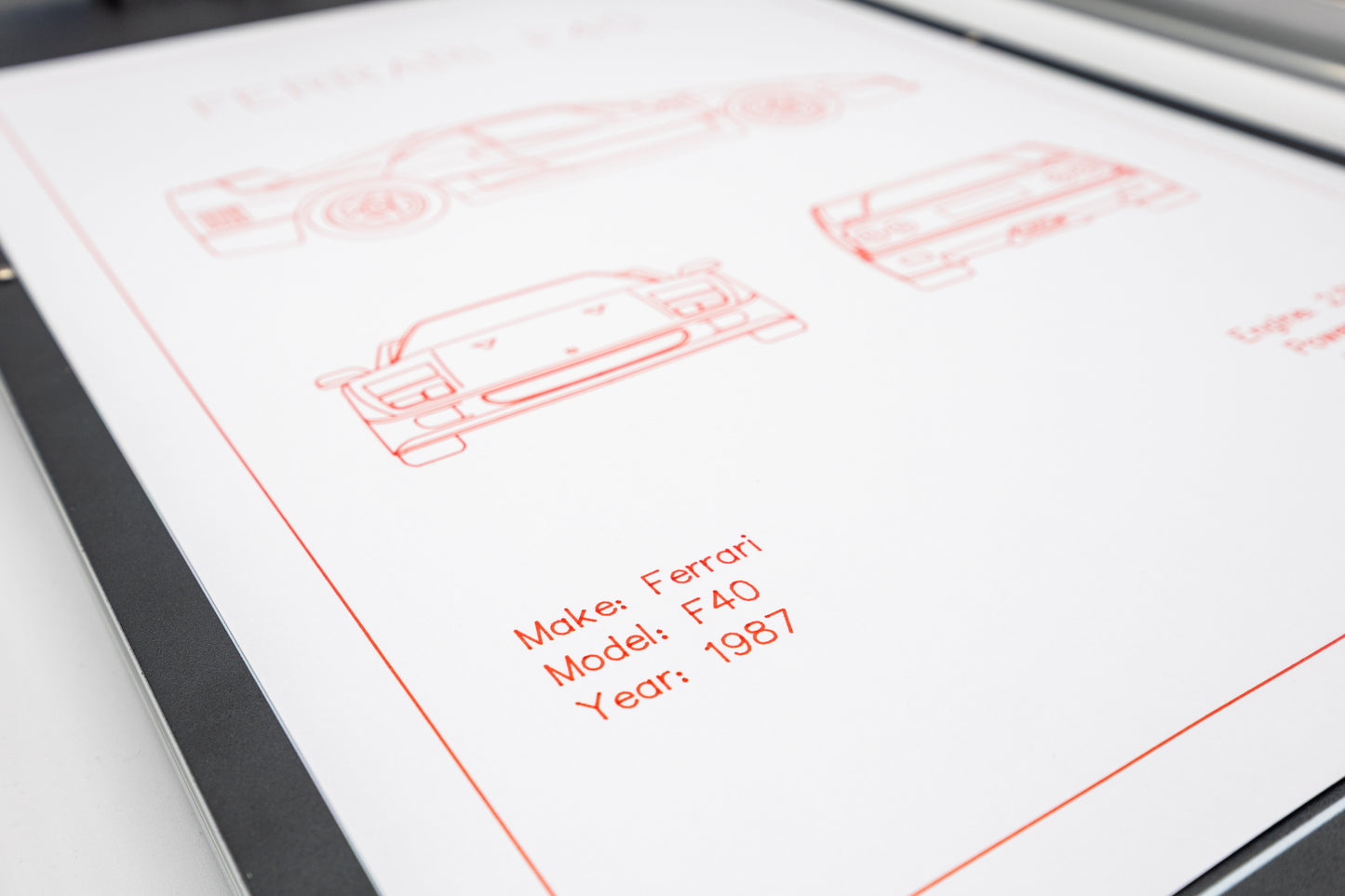 Ferrari F40 Blueprint Poster Drawing