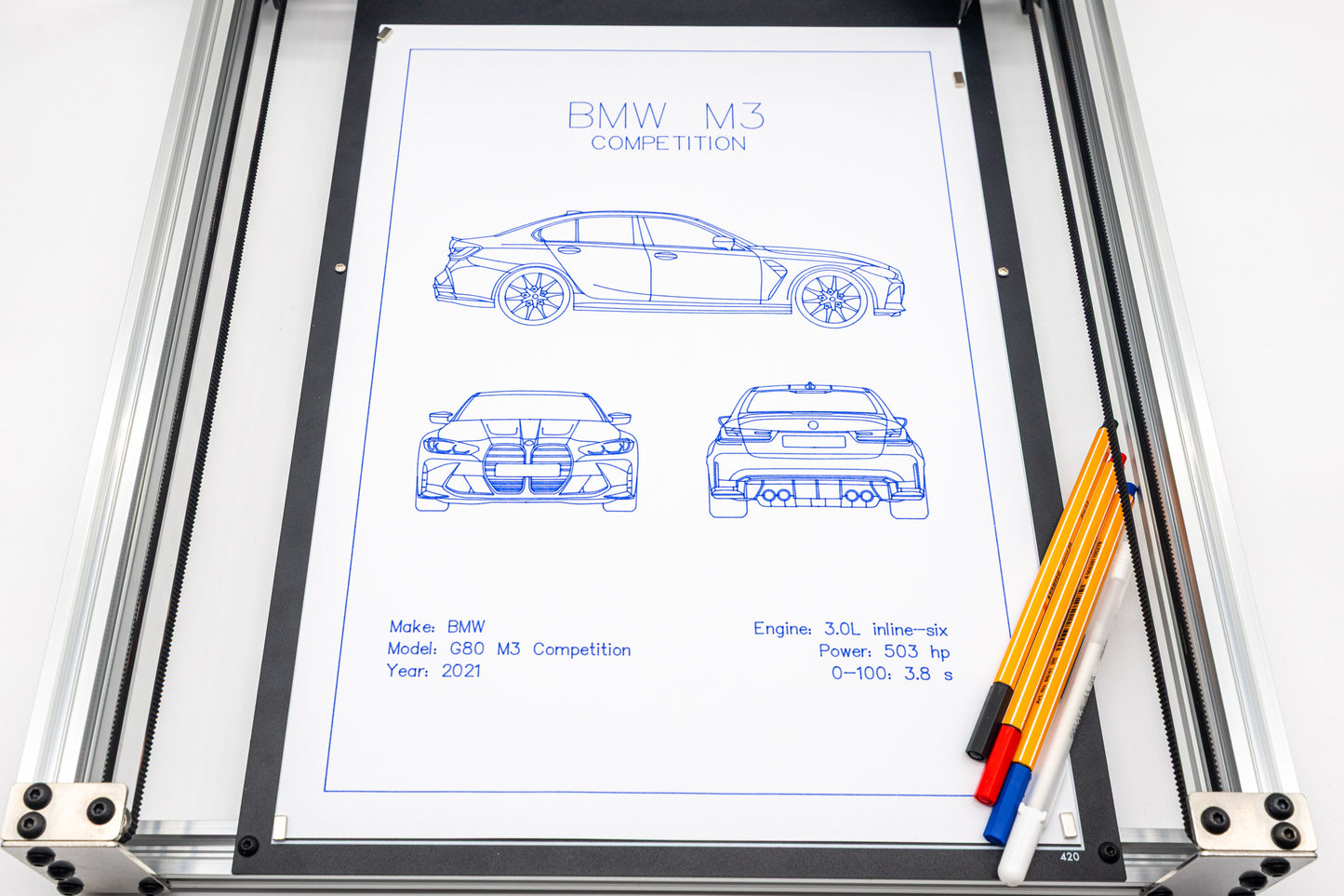 BMW G80 M3 Competition Blueprint Poster Drawing