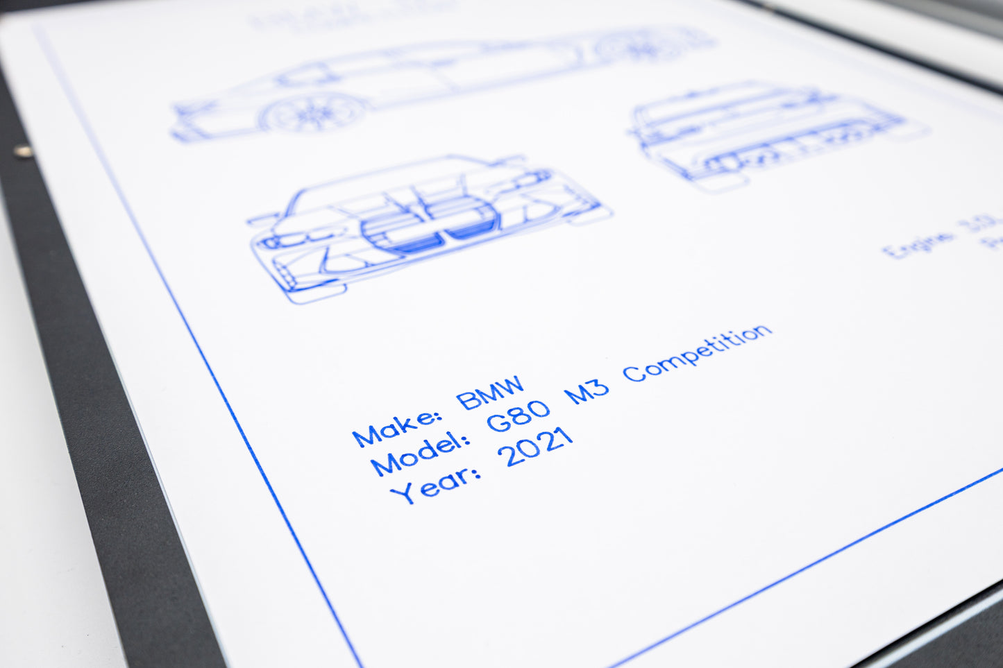 BMW G80 M3 Competition Blueprint Poster Drawing