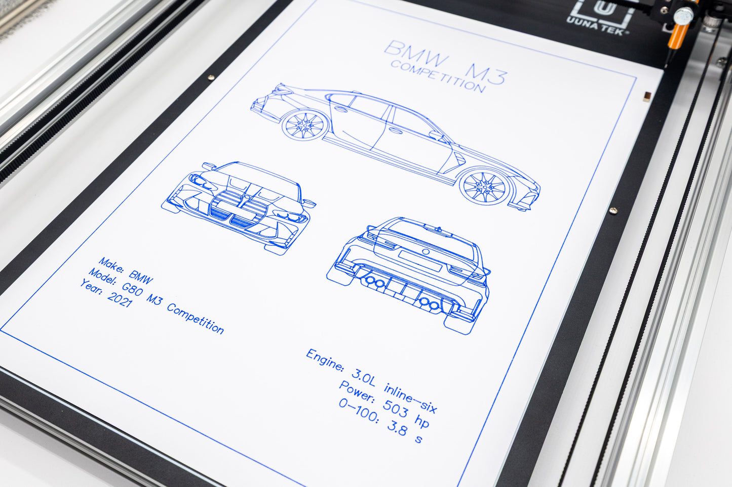 BMW G80 M3 Competition Blueprint Poster Drawing