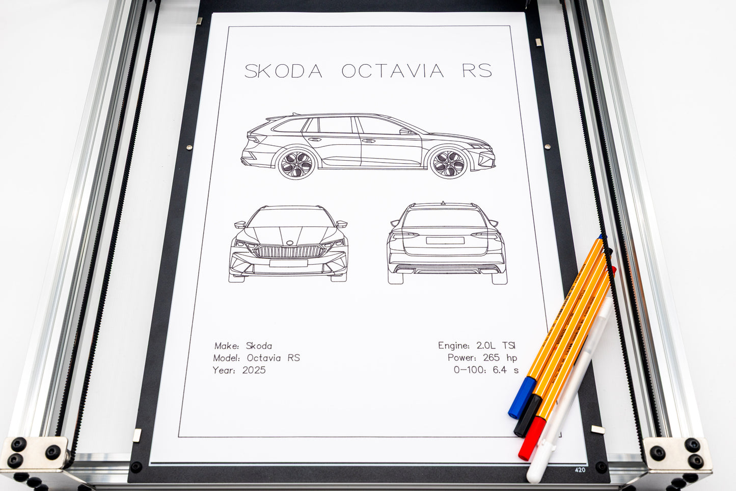 Skoda Octavia RS 2025 Blueprint Poster Drawing