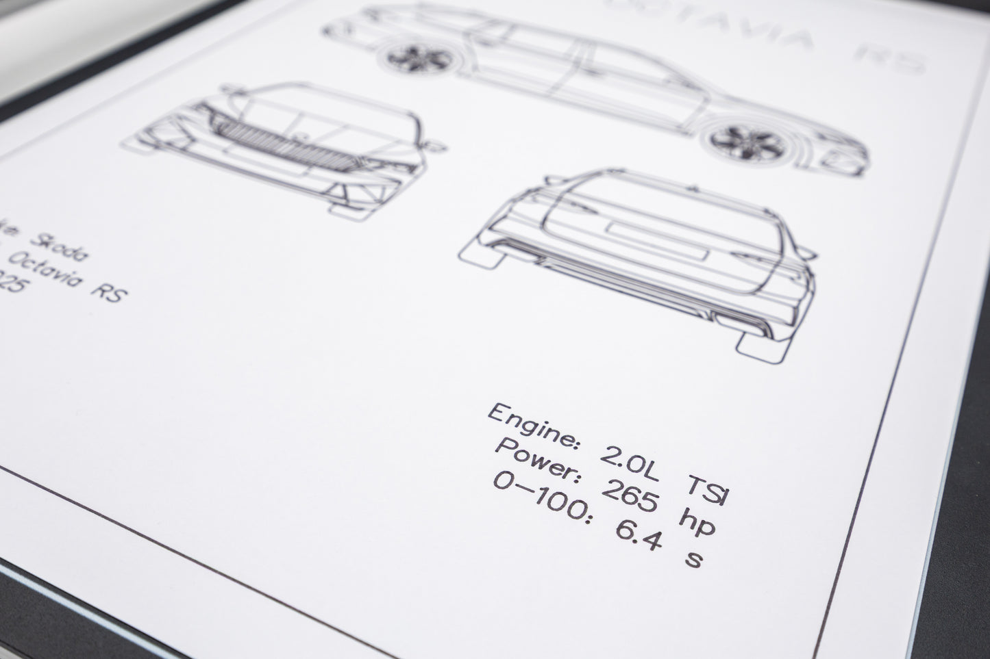 Skoda Octavia RS 2025 Blueprint Poster Drawing
