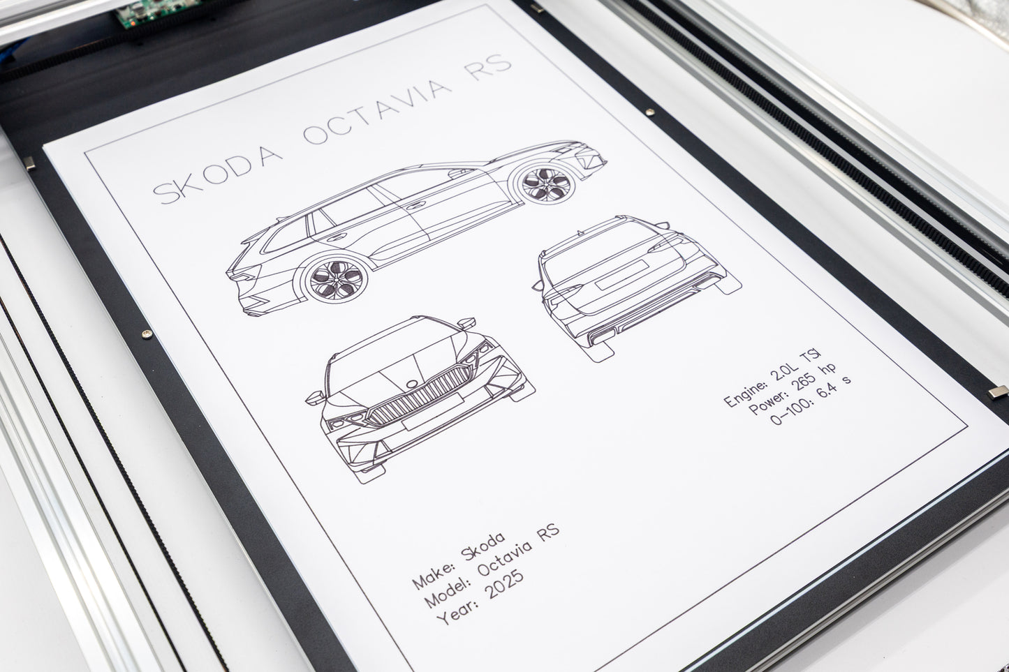 Skoda Octavia RS 2025 Blueprint Poster Drawing