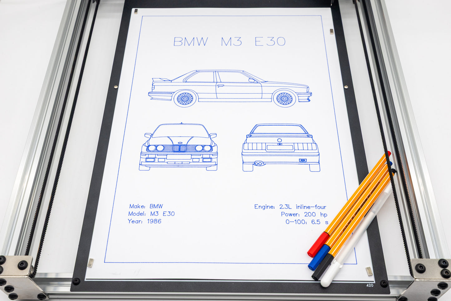 BMW M3 E30 Blueprint Poster Drawing