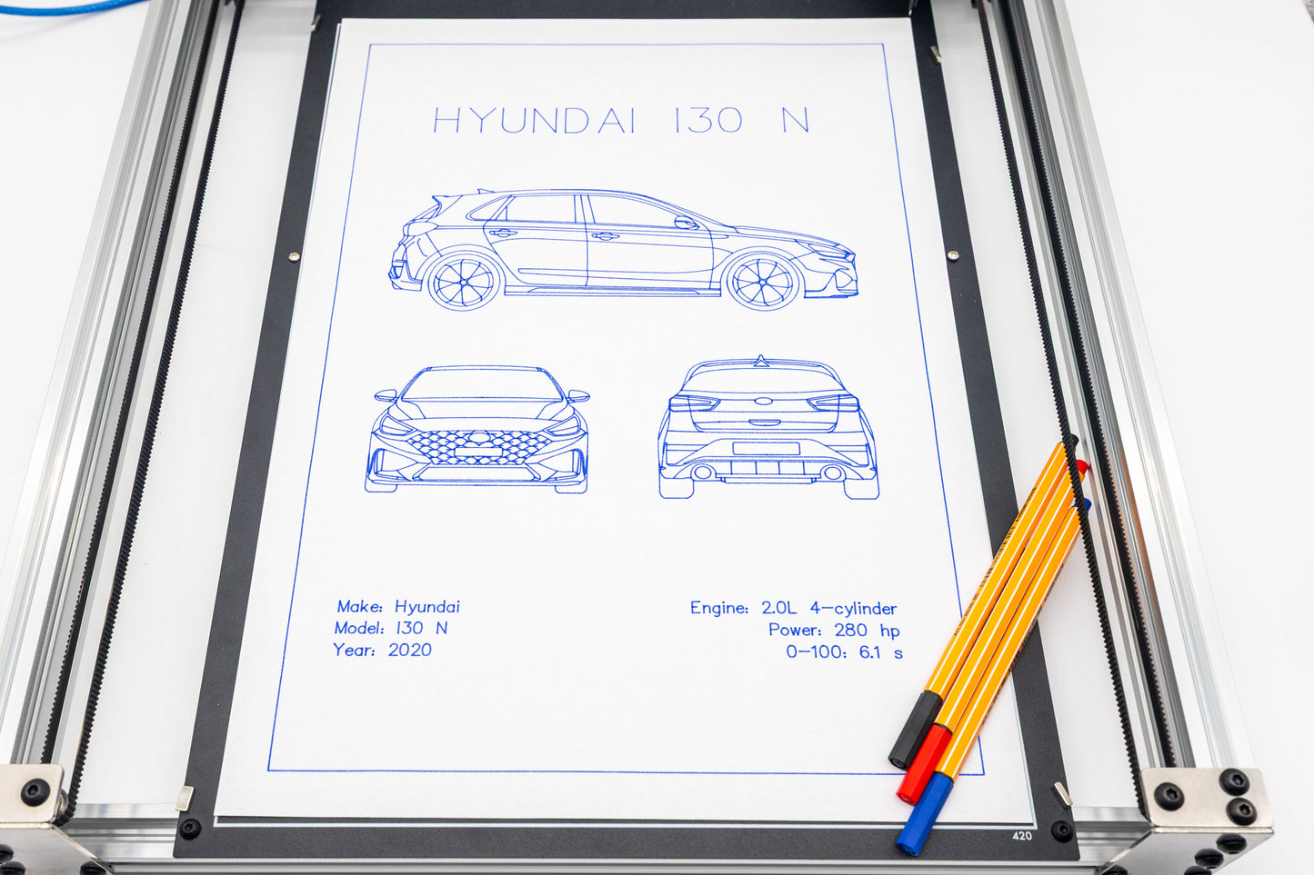 Hyundai I30 N Blueprint Poster Drawing