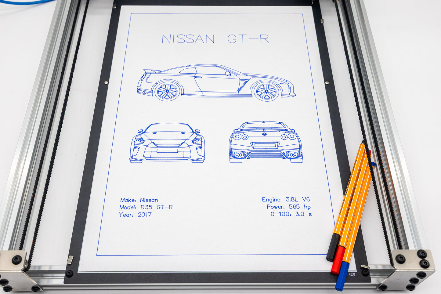Nissan GT-R Blueprint Poster Drawing