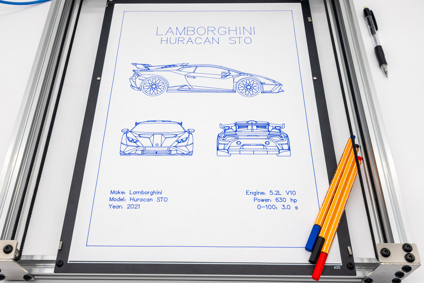 Lamborghini Huracan STO Blueprint Poster Drawing