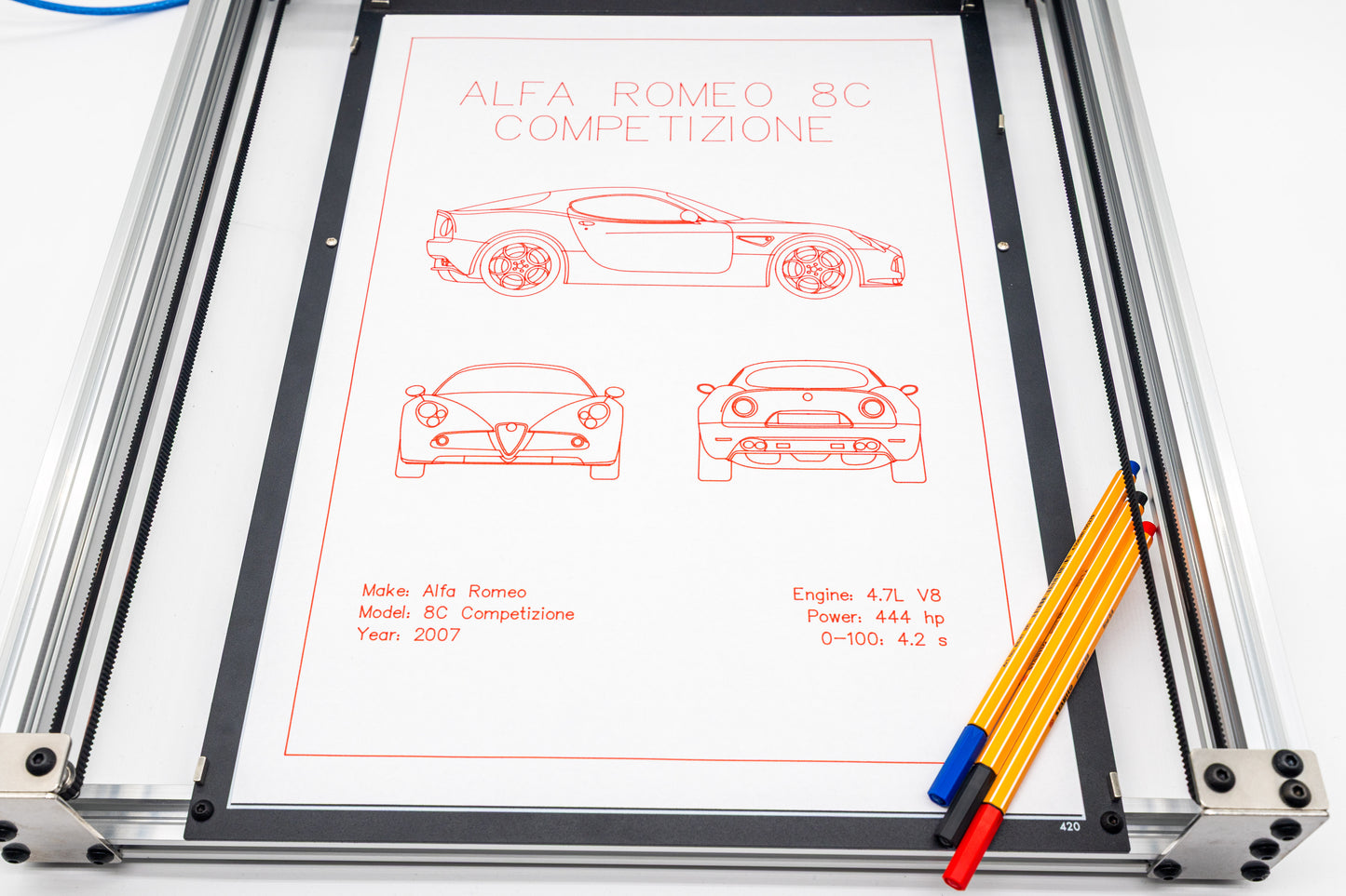 Alfa Romeo 8c Competizione Blueprint Poster Drawing