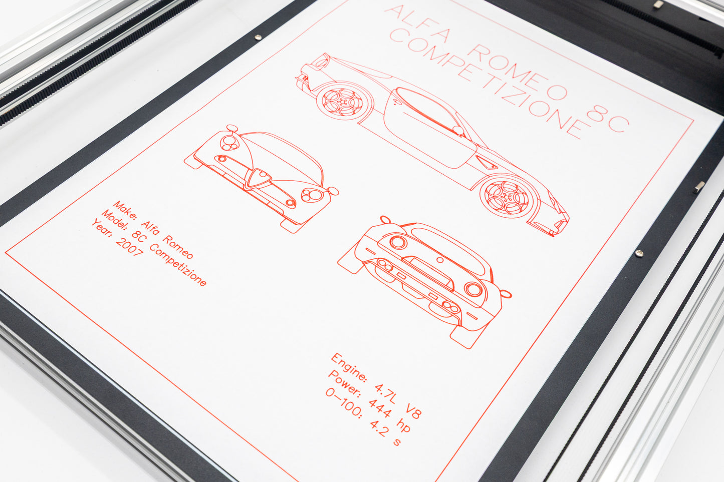 Alfa Romeo 8c Competizione Blueprint Poster Drawing