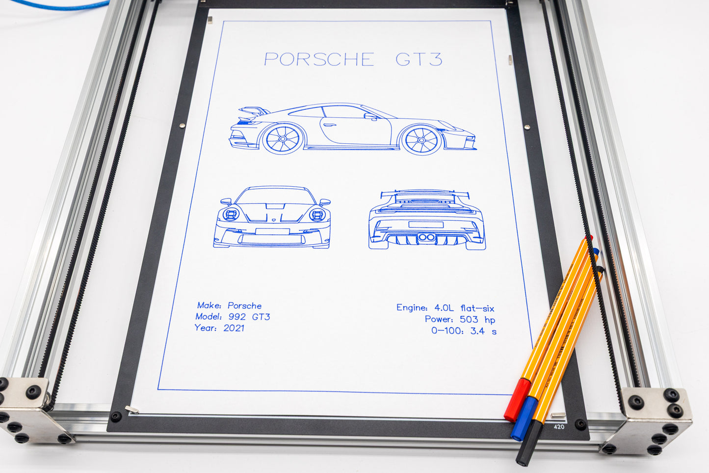 Porsche 992 GT3 Blueprint Poster Drawing