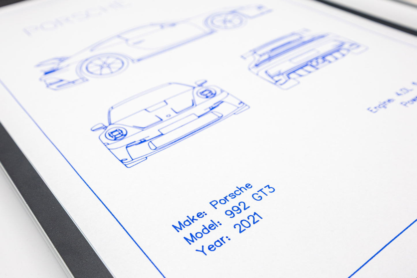 Porsche 992 GT3 Blueprint Poster Drawing