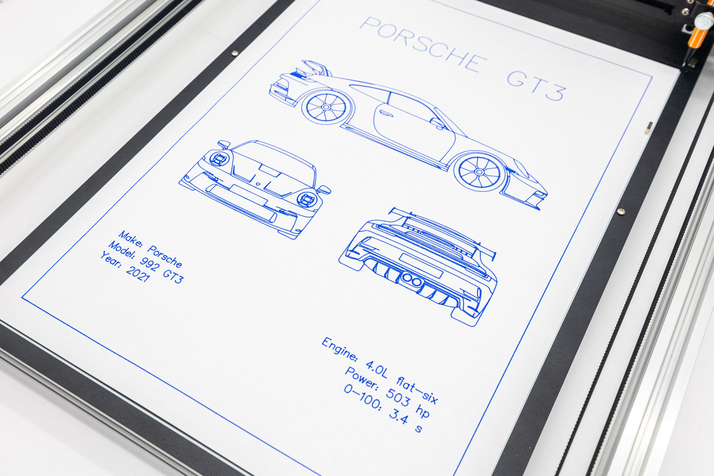 Porsche 992 GT3 Blueprint Poster Drawing