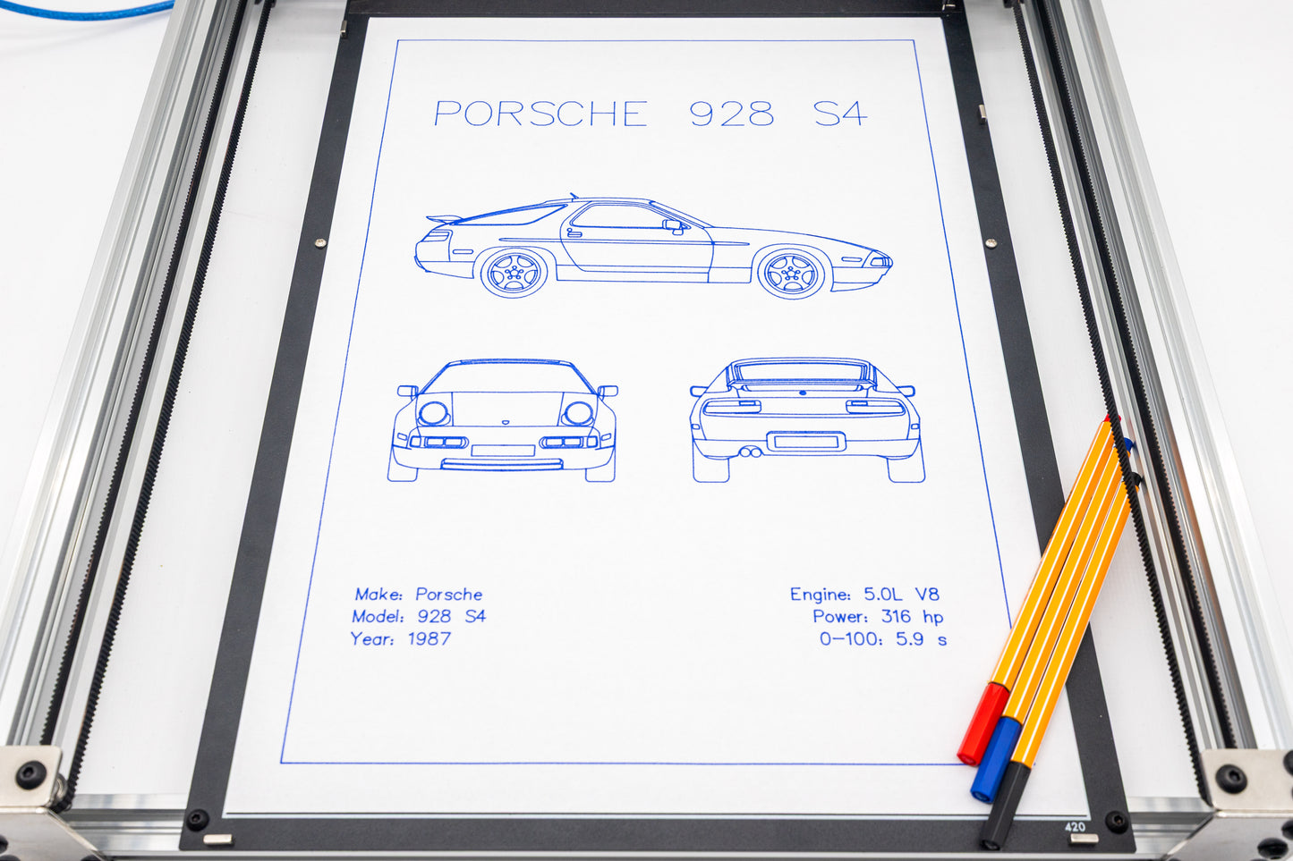 Porsche 928 S4 Blueprint Poster Drawing