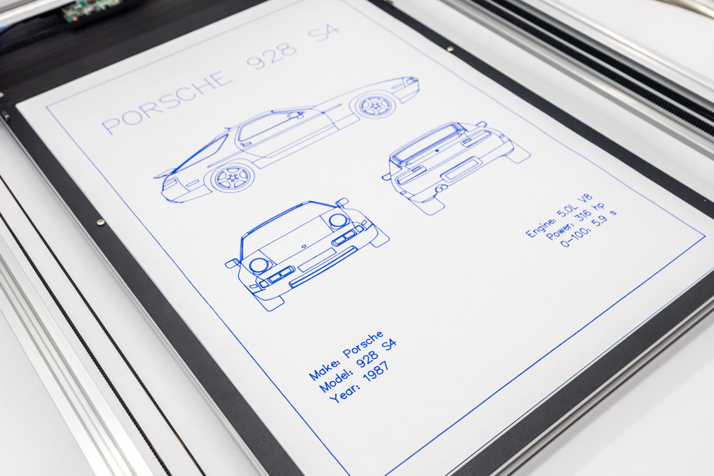 Porsche 928 S4 Blueprint Poster Drawing