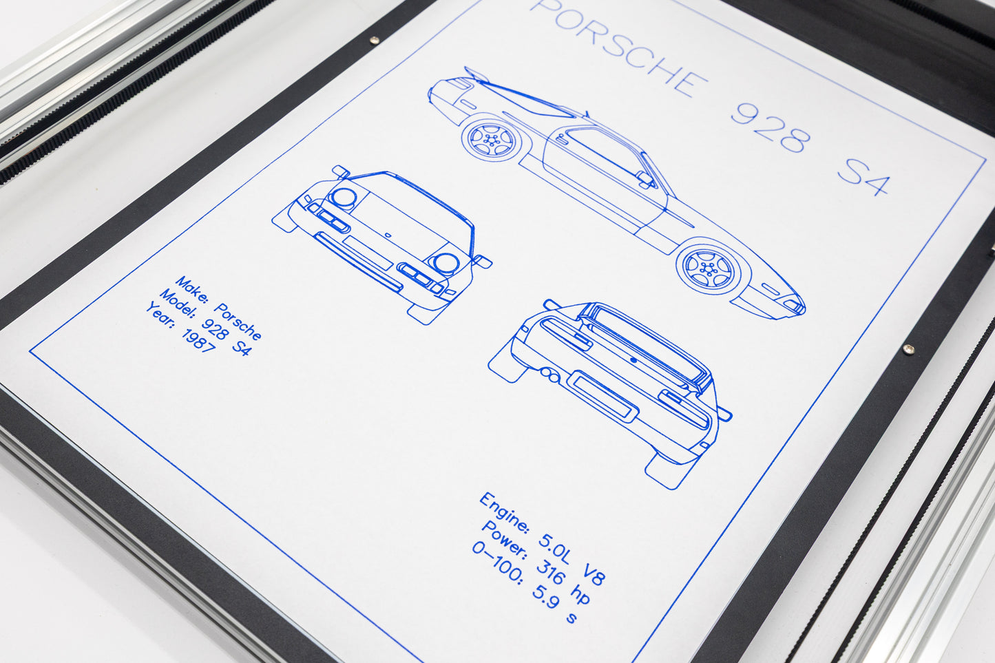 Porsche 928 S4 Blueprint Poster Drawing