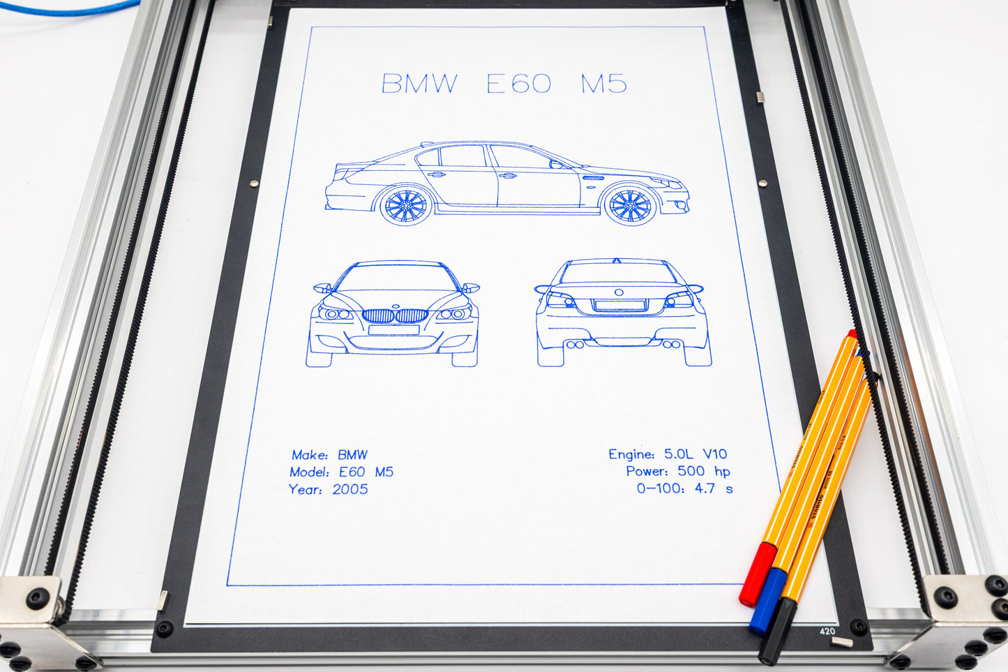 BMW E60 M5 Blueprint Poster Drawing