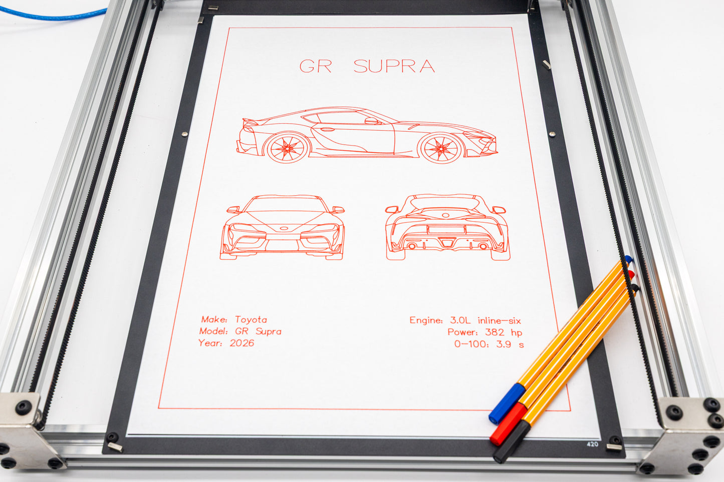 Toyota GR Supra 2026 Blueprint Poster Drawing