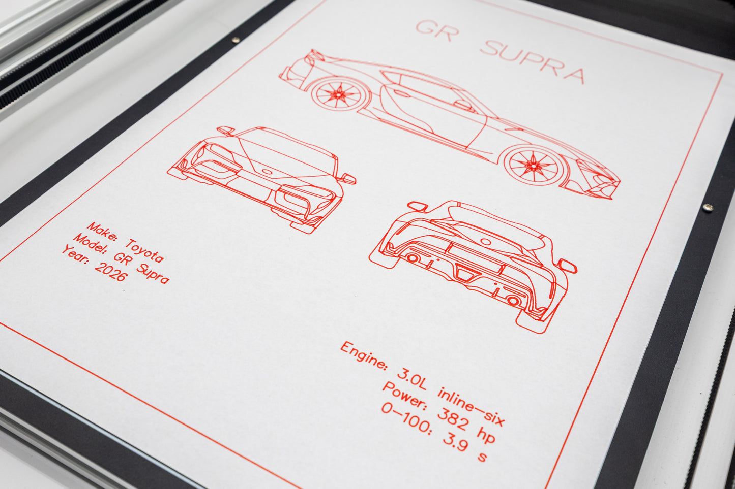 Toyota GR Supra 2026 Blueprint Poster Drawing