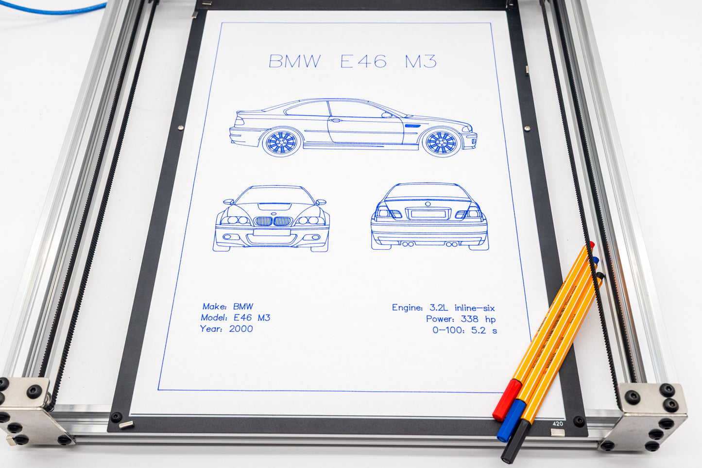 BMW E46 M3 Blueprint Poster Drawing