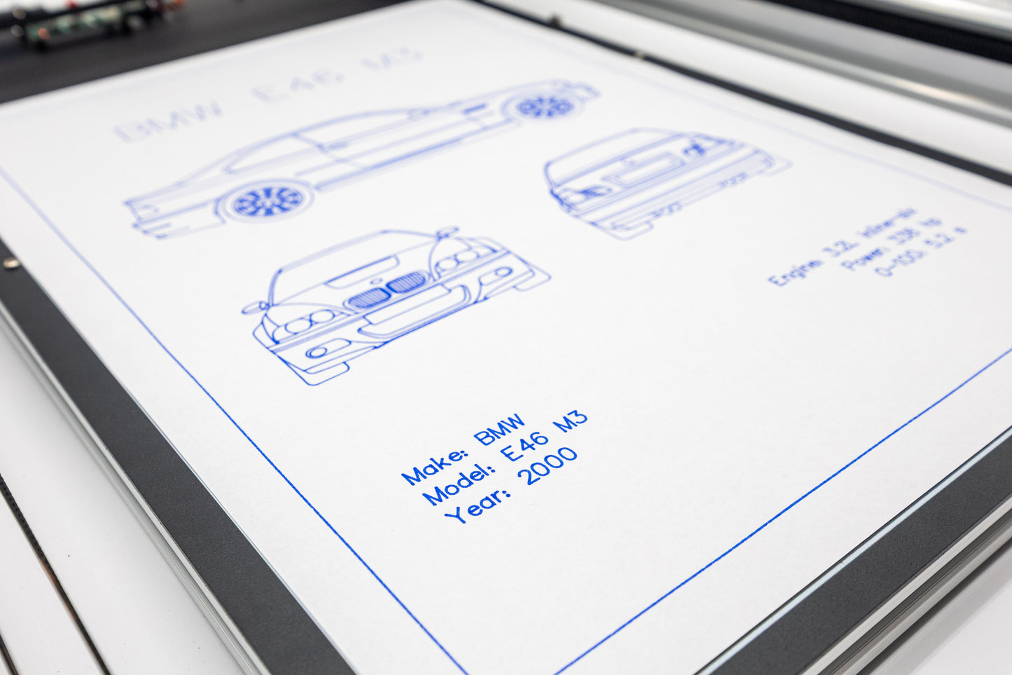 BMW E46 M3 Blueprint Poster Drawing