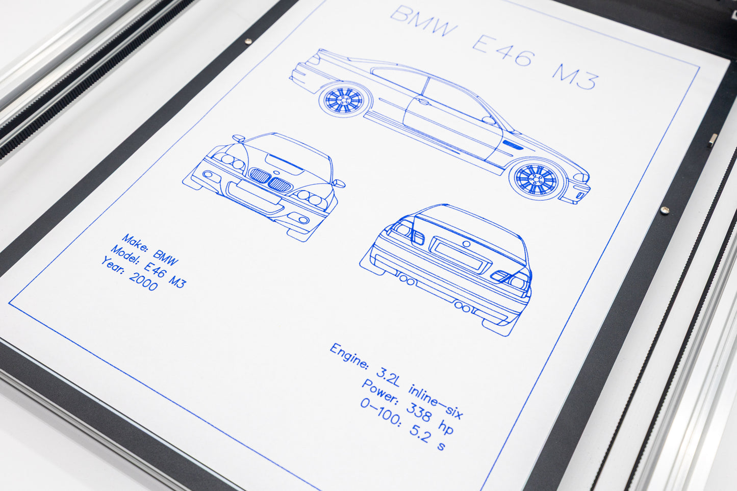 BMW E46 M3 Blueprint Poster Drawing