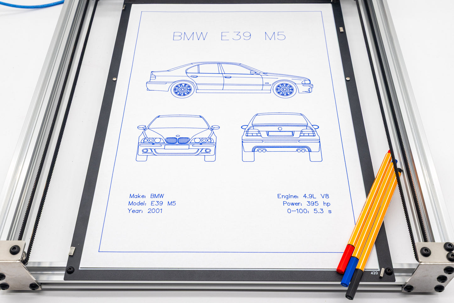 BMW E39 M5 Blueprint Poster Drawing