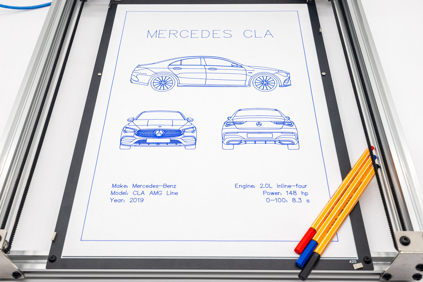 Mercedes CLA AMG Line Blueprint Poster Drawing