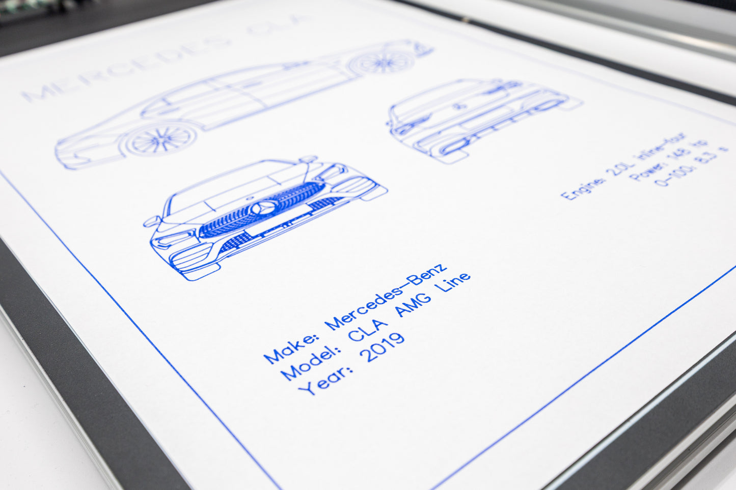 Mercedes CLA AMG Line Blueprint Poster Drawing