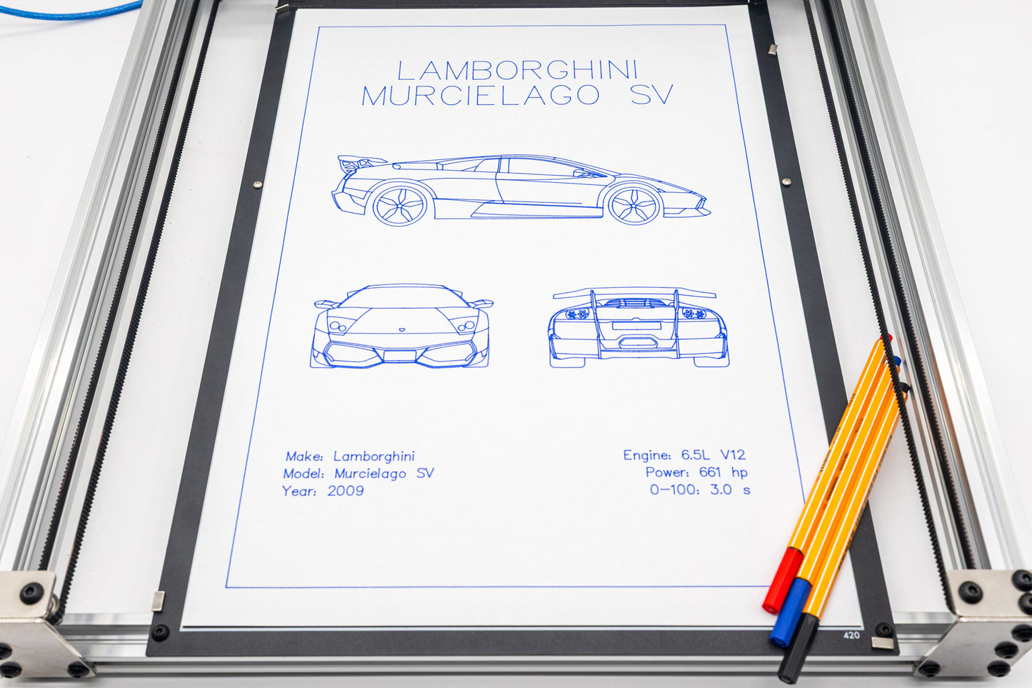 Lamborghini Murcielago SV Blueprint Poster Drawing