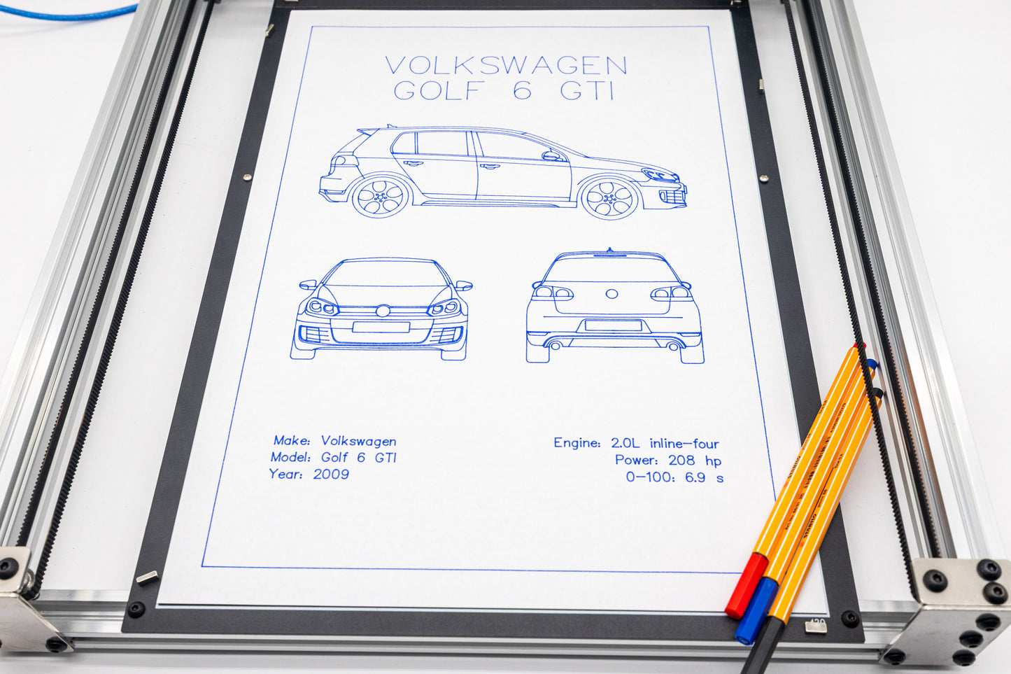 Volkswagen Golf 6 GTI Blueprint Poster Drawing