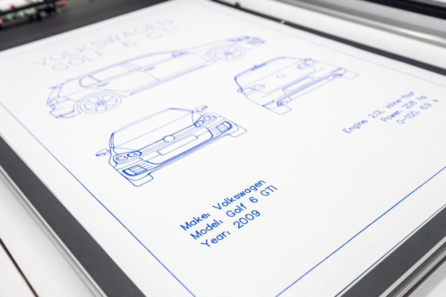 Volkswagen Golf 6 GTI Blueprint Poster Drawing
