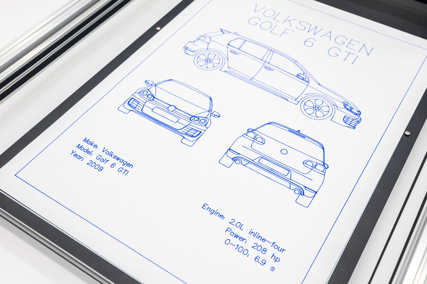 Volkswagen Golf 6 GTI Blueprint Poster Drawing