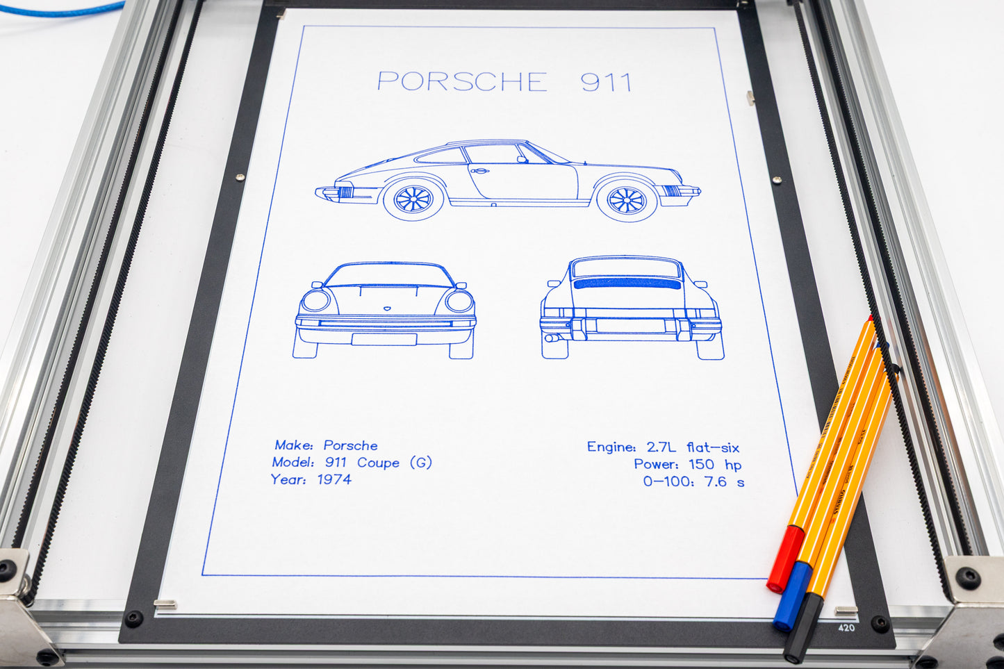 Porsche 911 Coupe (G) Blueprint Poster Drawing