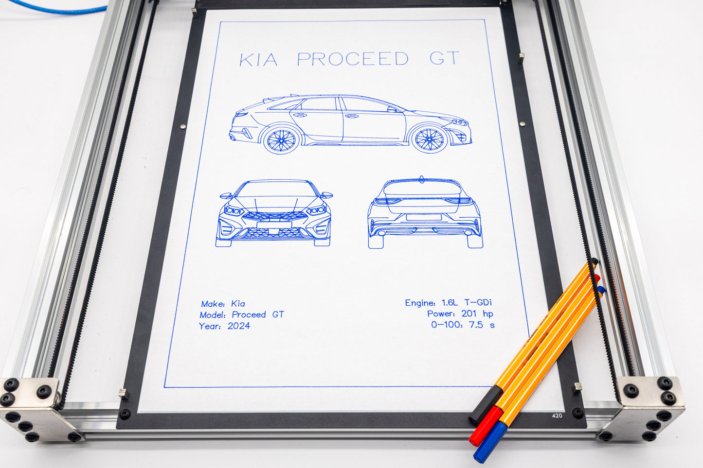 Kia ProCeed GT Blueprint Poster Drawing