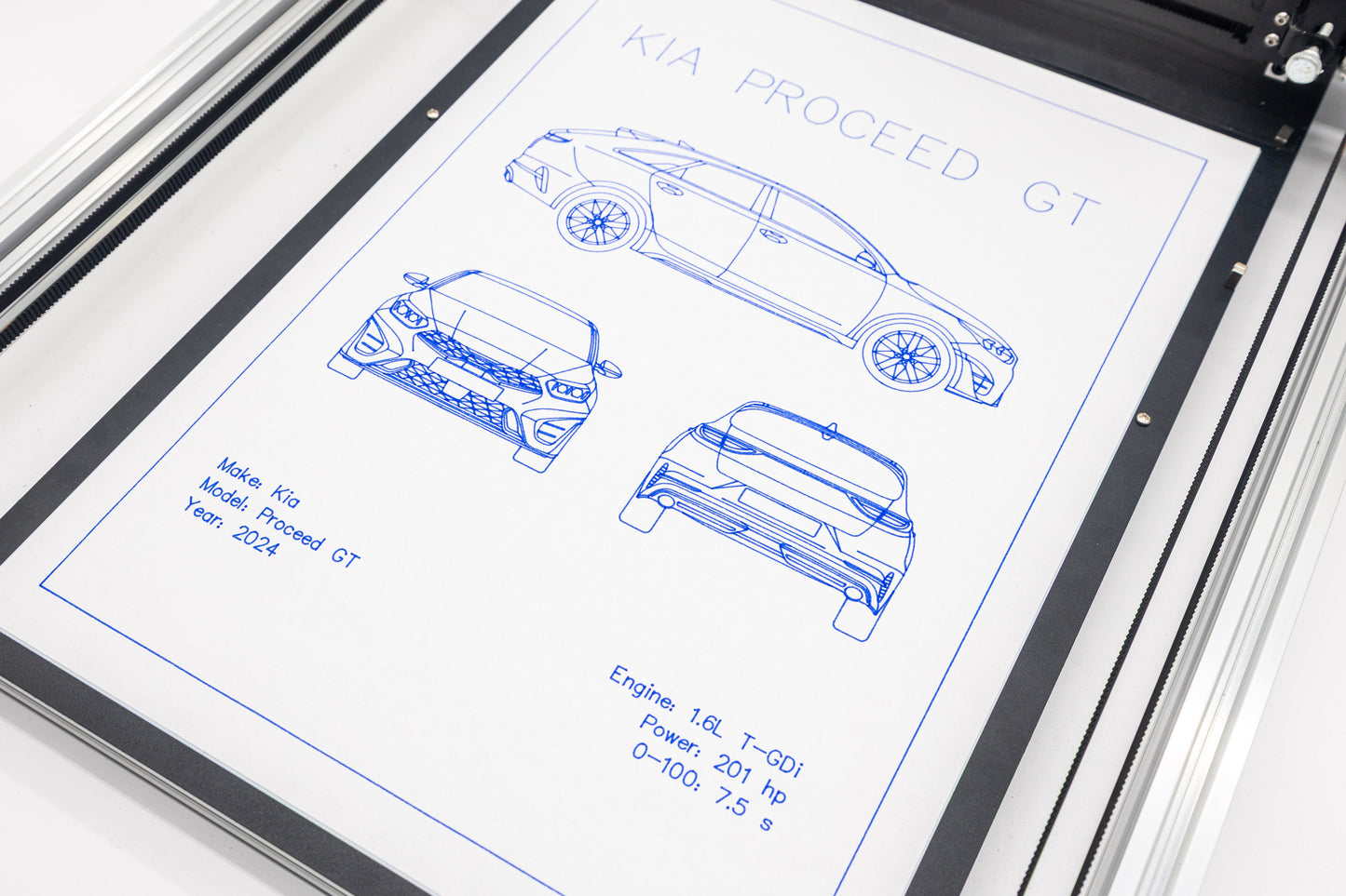 Kia ProCeed GT Blueprint Poster Drawing