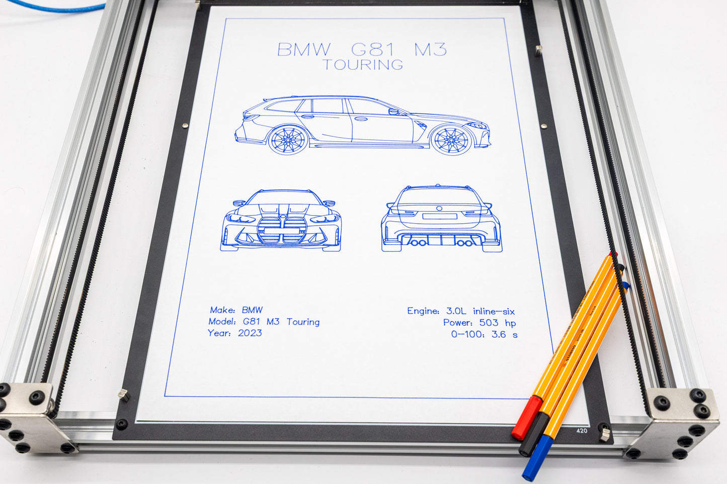BMW G81 M3 Touring Blueprint Poster Drawing