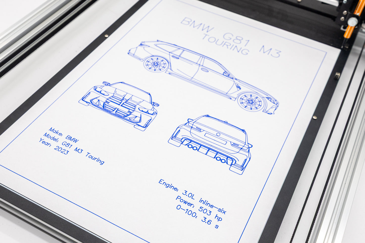 BMW G81 M3 Touring Blueprint Poster Drawing