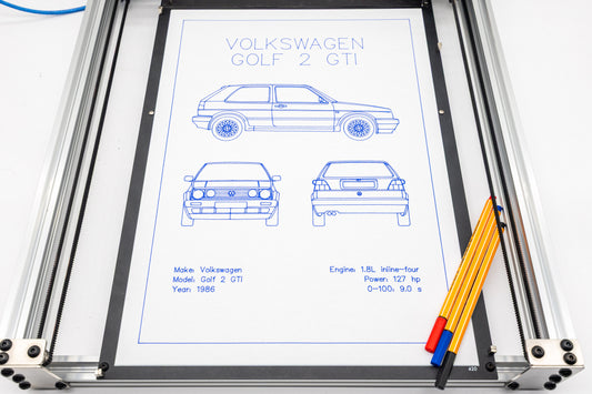 Volkswagen Golf 2 GTI Blueprint Poster Drawing