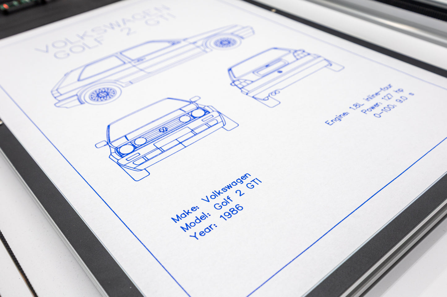 Volkswagen Golf 2 GTI Blueprint Poster Drawing
