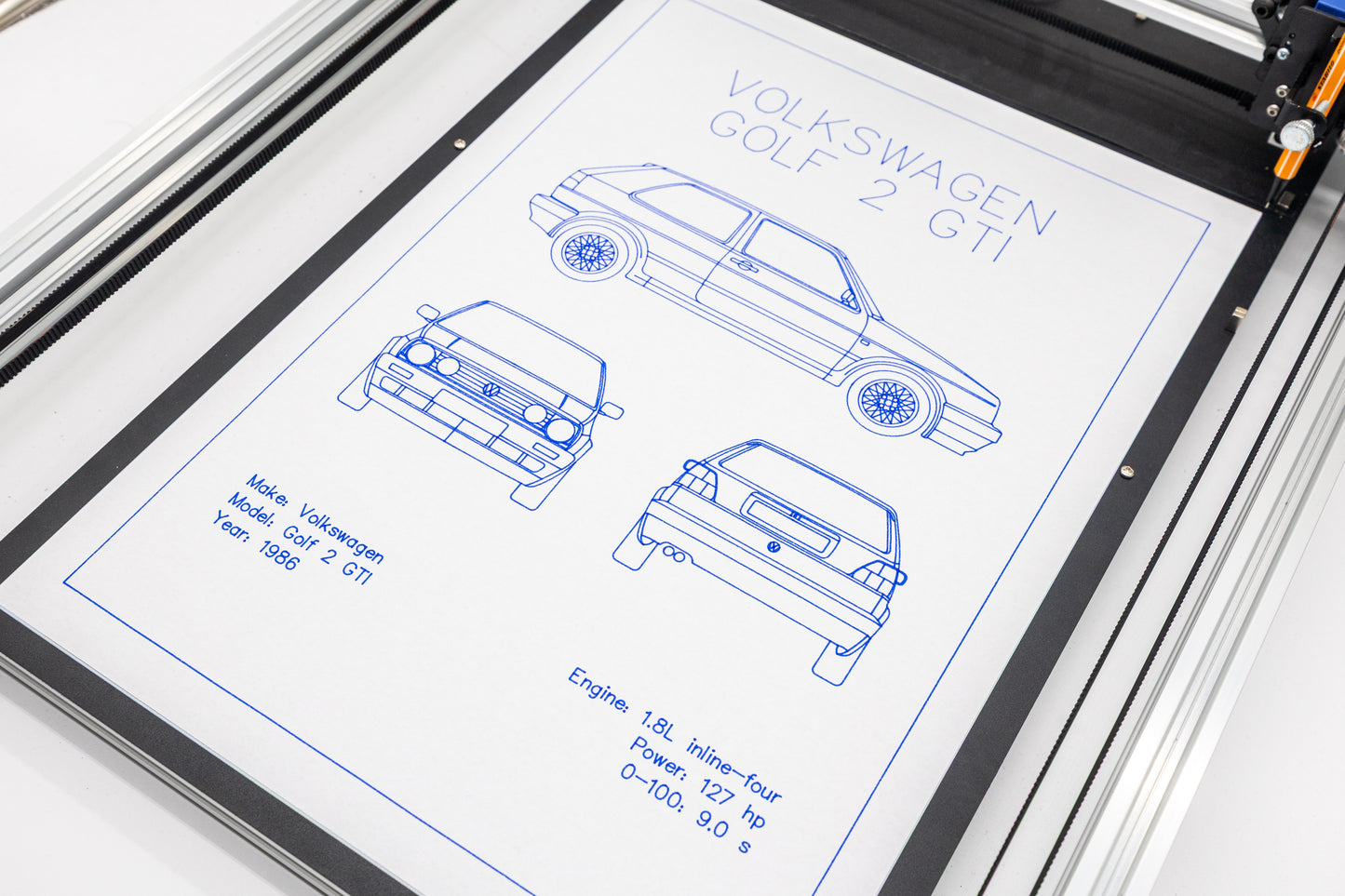 Volkswagen Golf 2 GTI Blueprint Poster Drawing