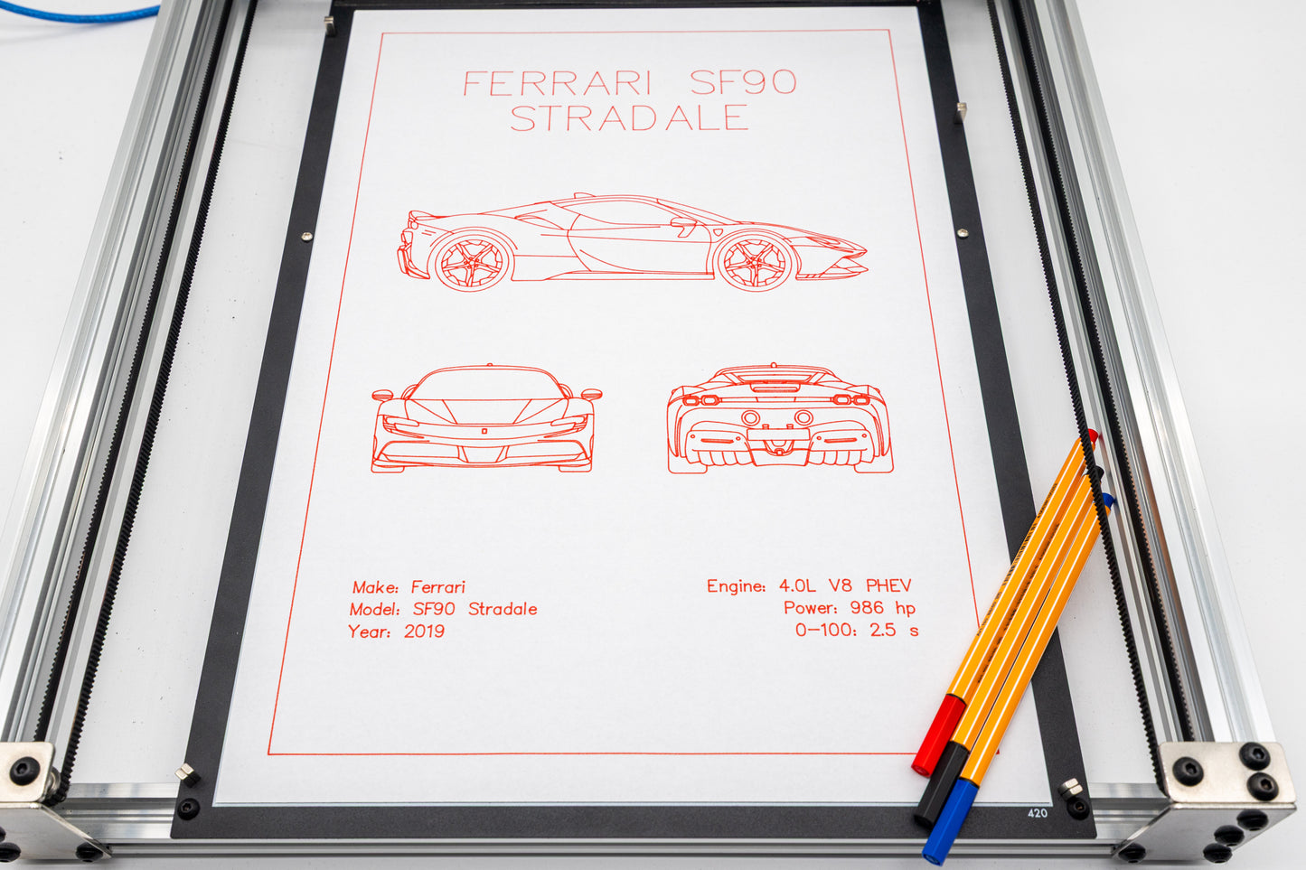 Ferrari SF90 Stradale Blueprint Poster Drawing