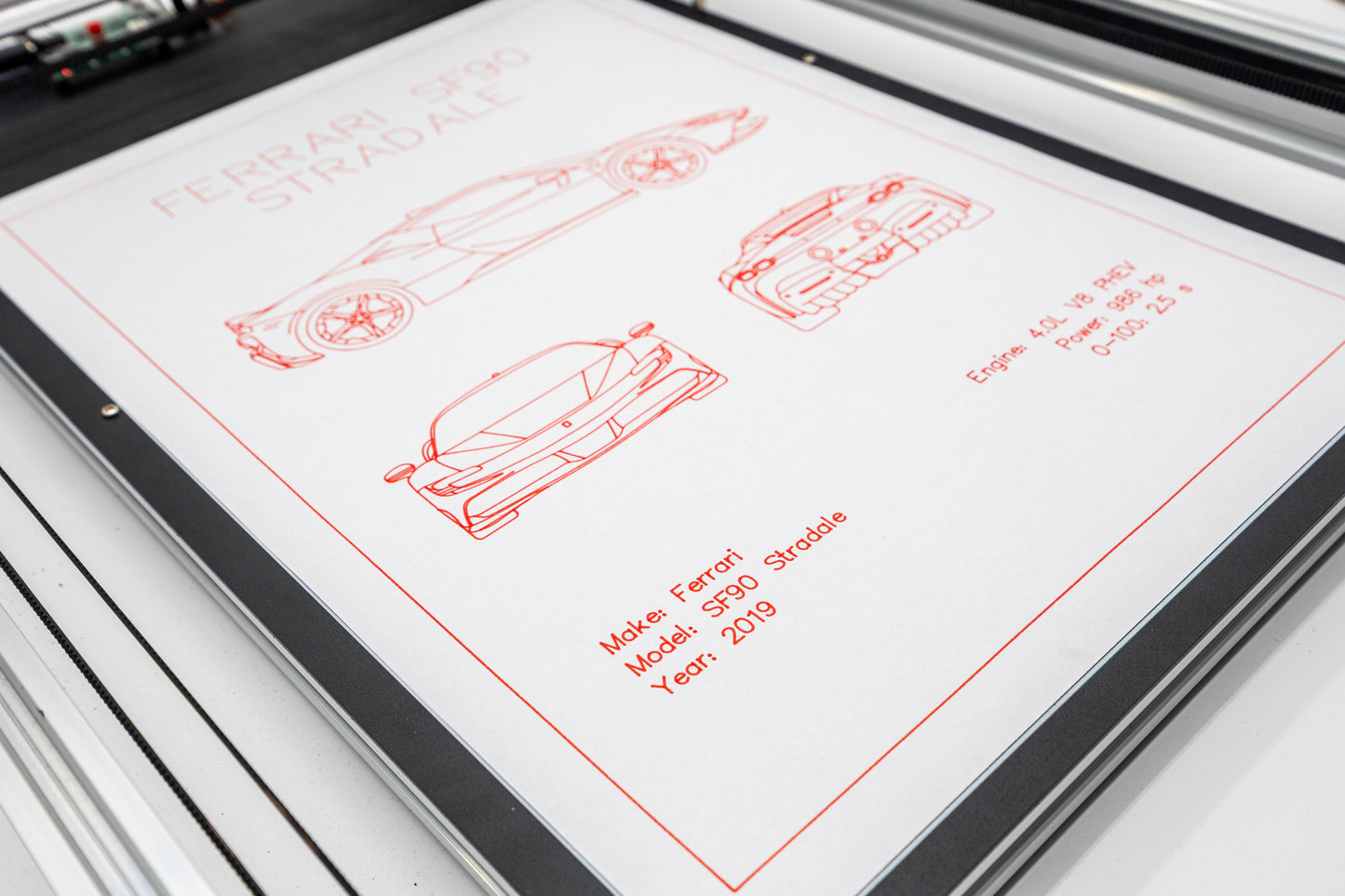 Ferrari SF90 Stradale Blueprint Poster Drawing