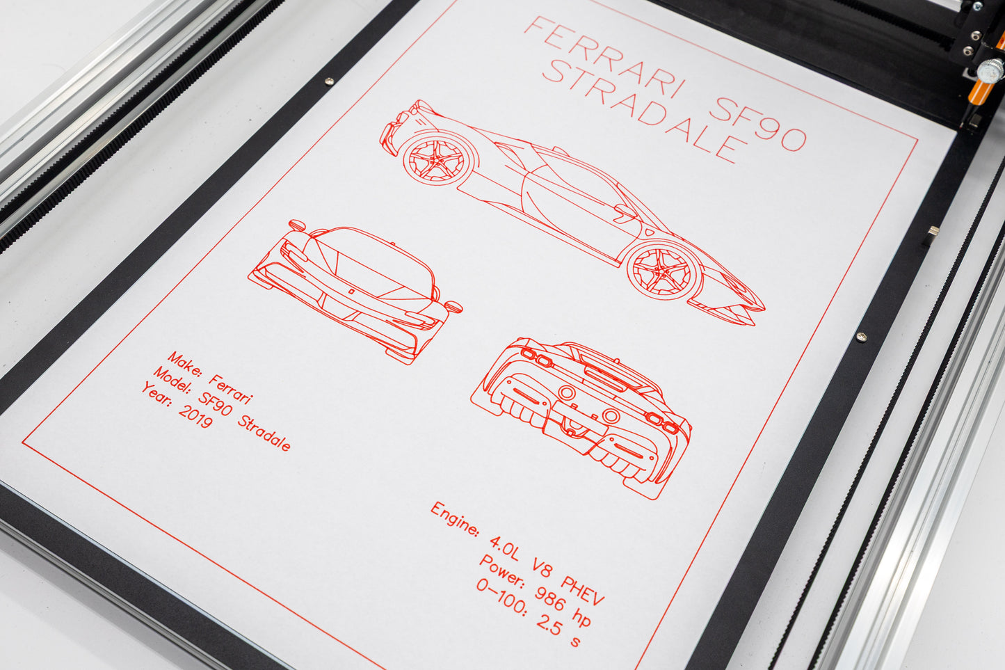 Ferrari SF90 Stradale Blueprint Poster Drawing